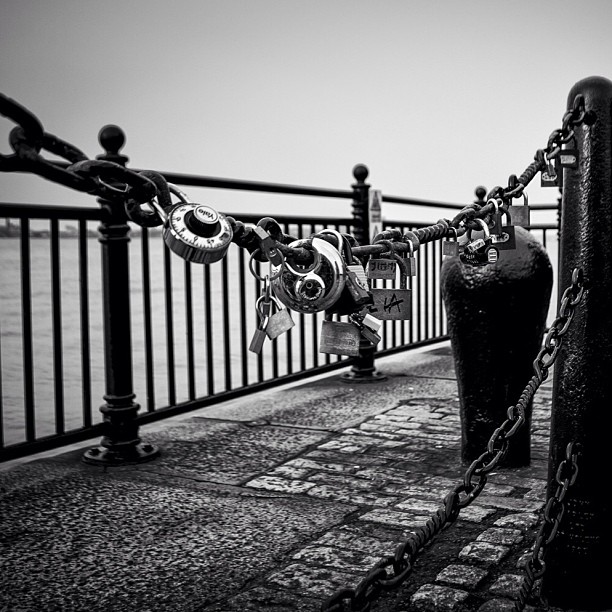 Love locks at the Albert Dock #love #lovelocks #locks #albertdock #liverpool #blackandwhite #nikon #D7000 #mersey #shadows