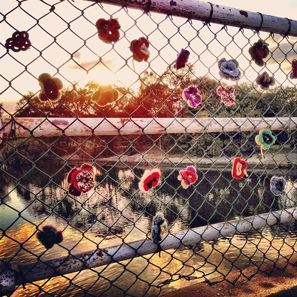 #sunrise #bridge #lovelocks #makelovelocks #creek #water #instamood #instasky #sky #relflection #fence #iphonography #instagroovy