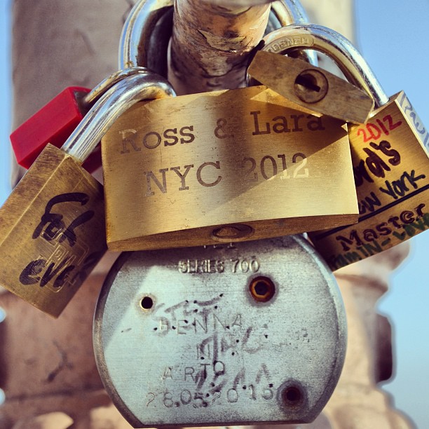 Love lockdown on the BK Bridge. Great precursor to Paris! #nyc #newyorkcity #brooklyn #brooklynbridge #ilovenyc #art #love #lovelocks #instagood