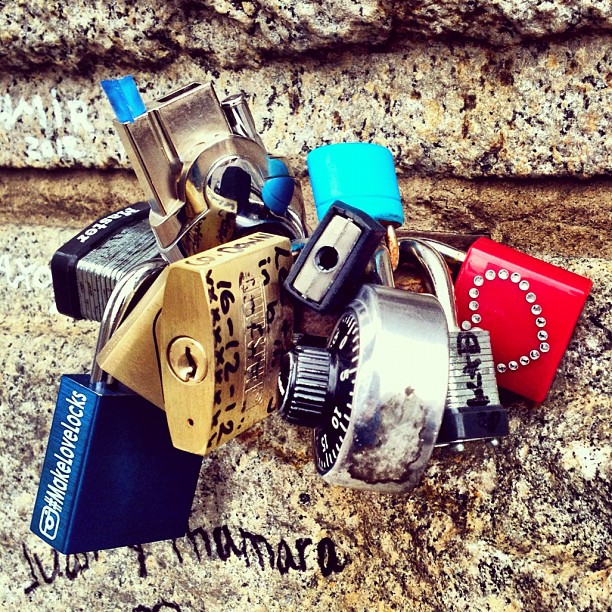 Love locks on the Brooklyn Bridge.