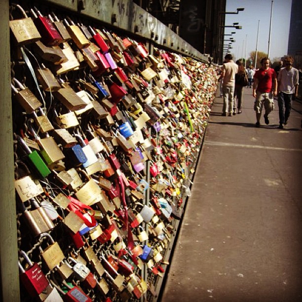 when two people got married in Cologne, they would write their names on a lock and attach it to the bridge then toss the key into the river. #throwbackthursday #germany #lovelocks #takemeback #missit #ichliebe #likeforlike #lovebridge #