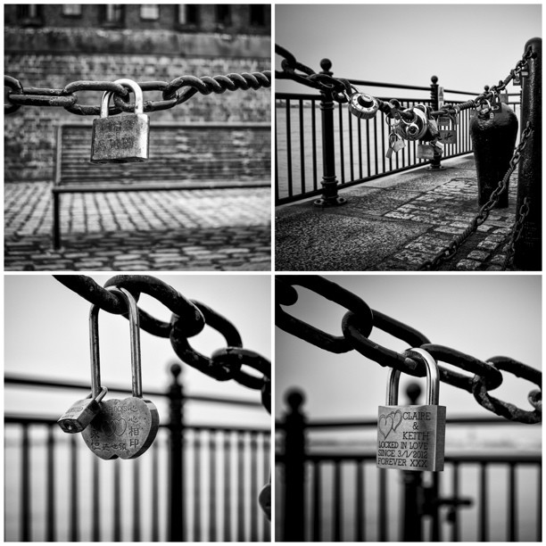 Love Locks at the Albert Dock Liverpool UK #PicFrame #love #locks #LoveLocks #blackandwhite  #nikon #d7000 #photooftheday #picoftheday #ig #instagram #chains #padlocks #city