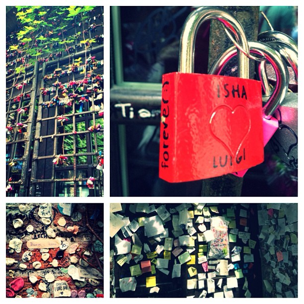 At Casa di Giulietta, some leave locks, others paper notes, some prefer non conventional items (e.g. chewed gum and band aids). I went with a love lock because I've always wanted to try to hang one somewhere. This seemed to be the perfect place 
</p>
<span class=