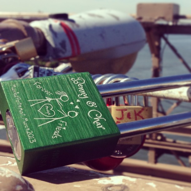 Securing our love lock on the Brooklyn Bridge  @bennyp013 #makelovelocks #love #brooklynbridge ~ Big thanks to Paul @makelovelocks for his sensational customer service!