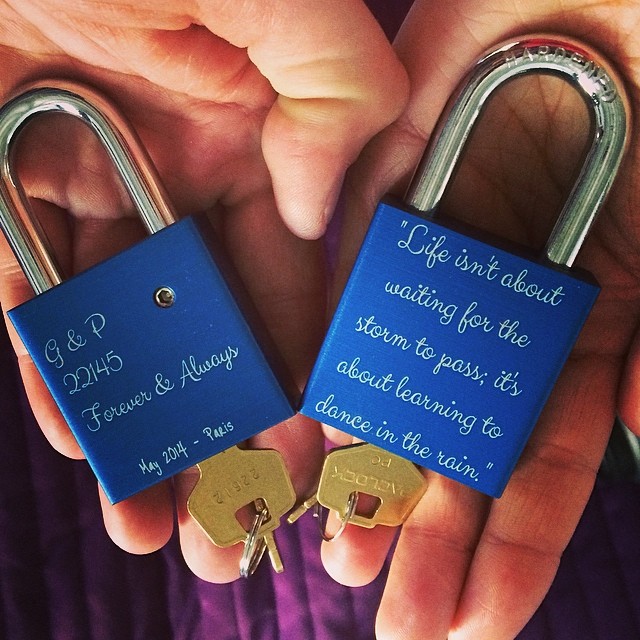 In Paris it's a tradition to put a lock on a bridge over the Siene and throw your key into the river to represent your love lasting forever. I gave Greg a set of locks with our fav quote for his bday. We left one on the Siene today and have one to bring home. Was one of the most amazing moments of my life...better pics to come off our real camera. #loveyoubaby #makelovelocks #forever #paris #france