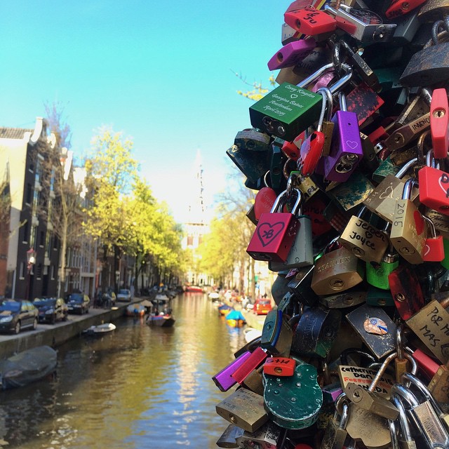 Love Lock Bridge Amsterdam Love Padlocks On A Railing Of A Bridge
